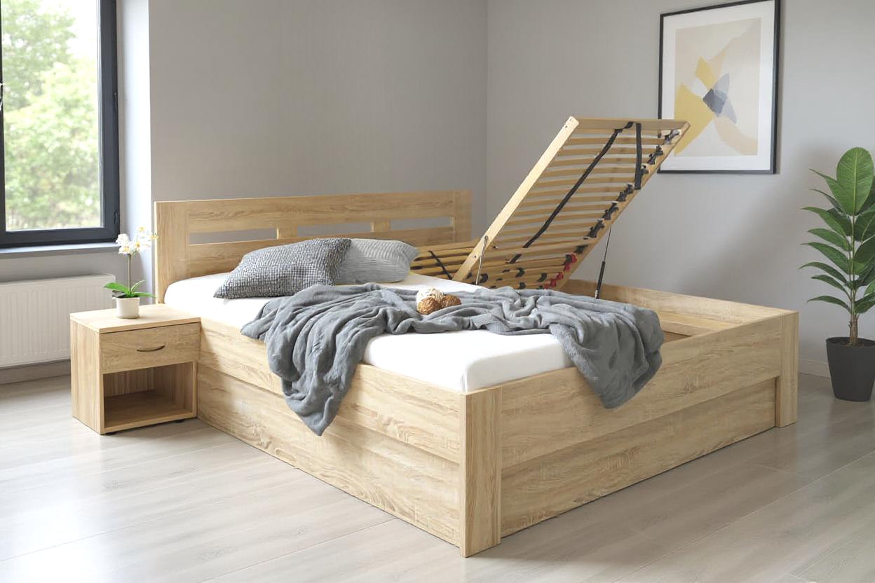 Detail postele s úložným prostorem Pegas