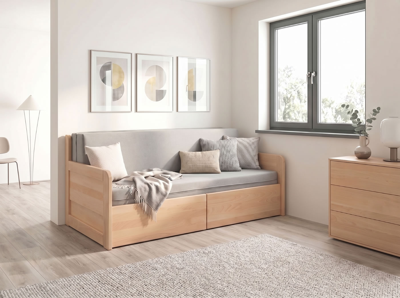 Rozkládací postel Flexo z bukového masivu