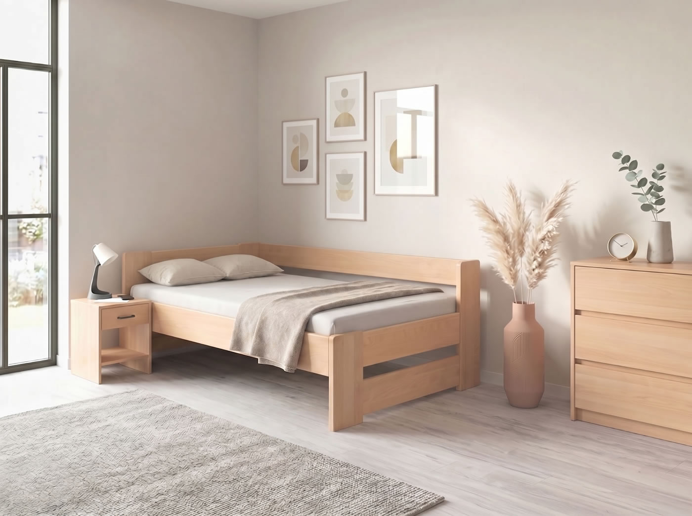 Test rohové úložné postele Miva