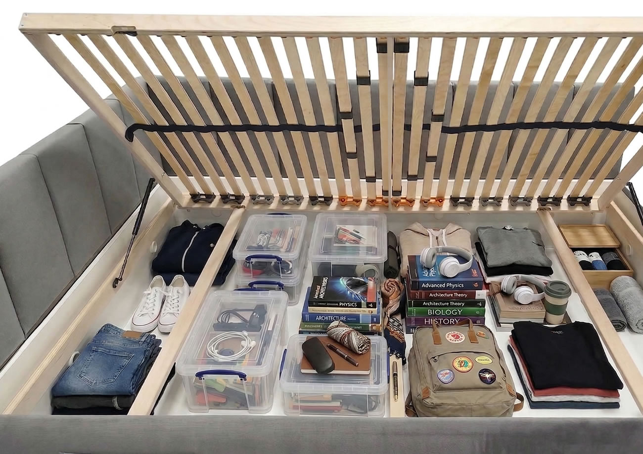 Praktický úložný prostor postele Dock