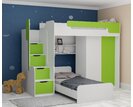 Multifunkční patrová postel Dori se spodní postelí a skříní, lamino bílá/zelená Multifunkční patrová postel Dori se spodní postelí a skříní, lamino bílá/zelená