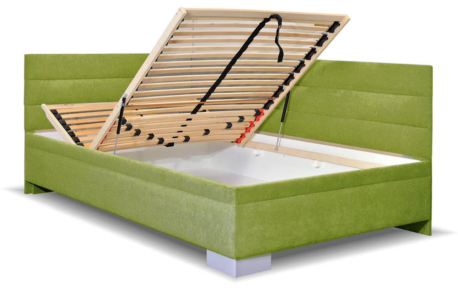 Rohová čalouněná postel Niobe, s úložným prostorem, 140x200 cm, Levá, Zelená - VÝPRODEJ SKLADU