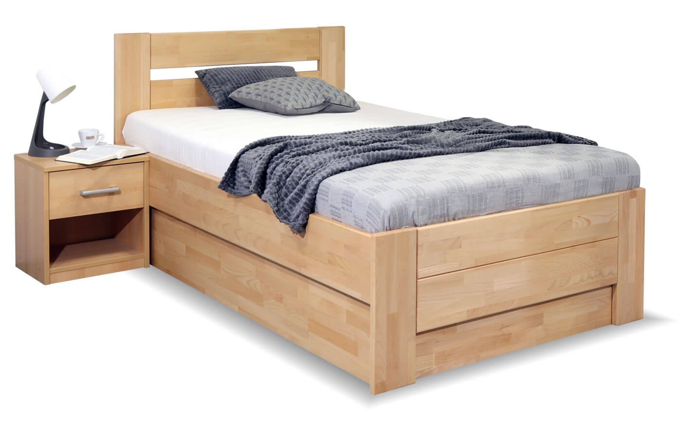 Zvýšená postel jednolůžko s úložným prostorem Trinity, 90x220, masiv buk