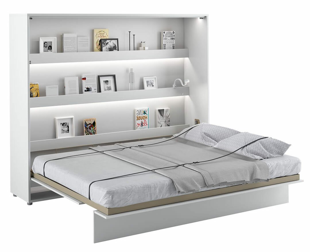 Široká sklápěcí postel dvoulůžko MONTERASSO, 160x200, bílá lesk