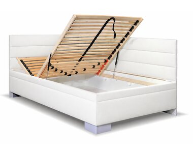 Rohová čalouněná postel Niobe, s úložným prostorem, 90x210 cm, bílá ekokůže Rohová čalouněná postel Niobe, s úložným prostorem, 90x210 cm, bílá ekokůže