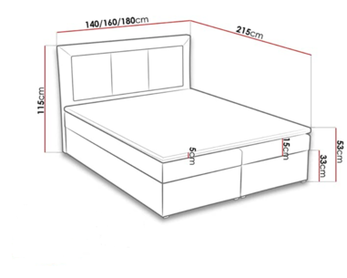 Rozměry americké postel boxspring CS34015 Rozměry americké postel boxspring CS34015