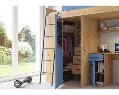 postel Vera - Levá, lamino dub artisan modrá pohled do skříně postel Vera - Levá, lamino dub artisan modrá pohled do skříně