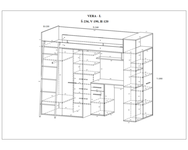postel Vera - Levá, lamino dub artisan žlutá montážní plán postel Vera - Levá, lamino dub artisan žlutá montážní plán