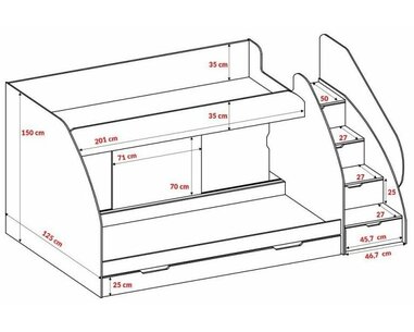 Patrová postel Montana, šedo-bílá - rozměry Patrová postel Montana, šedo-bílá - rozměry