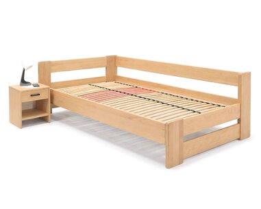Rohová dřevěná postel MIVA, 120x200, masiv buk Rohová dřevěná postel MIVA, 120x200, masiv buk