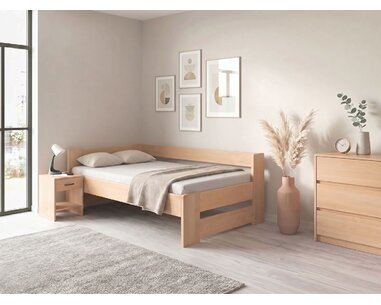 Rohová dřevěná postel MIVA, 120x200, masiv buk Rohová dřevěná postel MIVA, 120x200, masiv buk