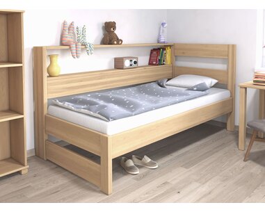 Postel jednolůžko Ela s policemi, Pravá Postel jednolůžko Ela s policemi, Pravá