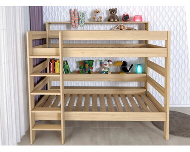 Poschoďová postel pro 2 děti JUNIOR s policemi, masiv buk Poschoďová postel pro 2 děti JUNIOR s policemi, masiv buk