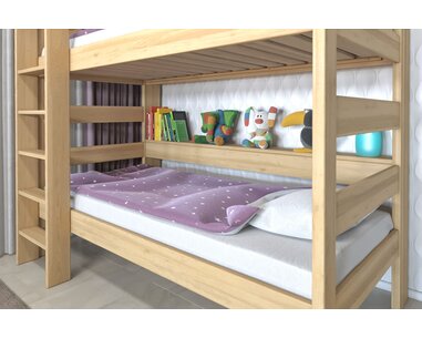 Poschoďová postel pro 2 děti JUNIOR s policemi, masiv buk Poschoďová postel pro 2 děti JUNIOR s policemi, masiv buk
