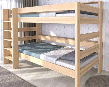 Poschodová postel JUNIOR s policemi, masív buk Poschodová postel JUNIOR s policemi, masív buk
