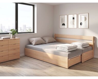 Rozkládací postel s úložným prostorem FLEXO - Levá, masiv buk Rozkládací postel s úložným prostorem FLEXO - Levá, masiv buk