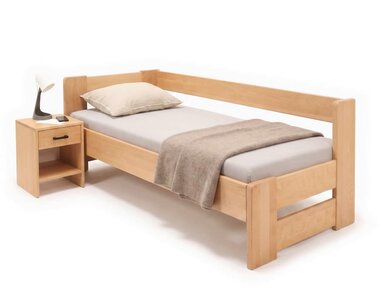 Rohová zvýšená postel jednolůžko MIVA, 90x200, masiv buk - pohled č. 4