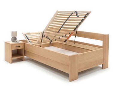 Zvýšená buková postel s roštem MIVA s bočním čelem, 100x200 Zvýšená buková postel s roštem MIVA s bočním čelem, 100x200