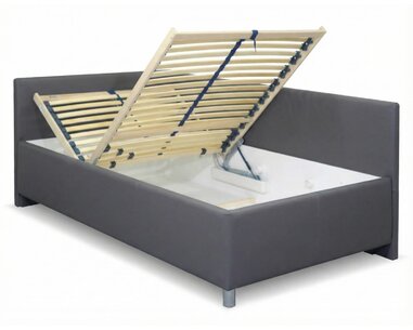 Zvýšená čalouněná postel s úložným prostorem Ryana, 90x200, tmavě šedá Zvýšená čalouněná postel s úložným prostorem Ryana, 90x200, tmavě šedá