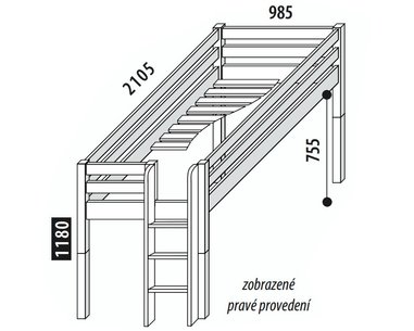 Zvýšené jednolůžko - postel DOMINO D905 s čelním vstupem, masiv buk Zvýšené jednolůžko - postel DOMINO D905 s čelním vstupem, masiv buk