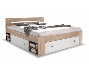 Zvýšená postel s úložným prostorem NEPOLI 160x200cm,  dub sonoma-bílá Zvýšená postel s úložným prostorem NEPOLI 160x200cm,  dub sonoma-bílá