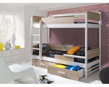 Dětská patrová postel se zábranou a úložným prostorem TEREZA, masiv borovice Dětská patrová postel se zábranou a úložným prostorem TEREZA, masiv borovice