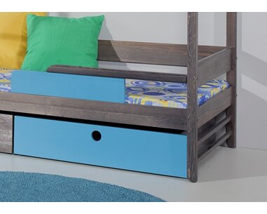 Dětská patrová postel se zábranou a úložným prostorem NATY2, masiv borovice Dětská patrová postel se zábranou a úložným prostorem NATY2, masiv borovice