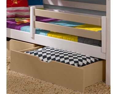 Dětská patrová postel se zábranou a úložným prostorem Miroslav, masiv borovice Dětská patrová postel se zábranou a úložným prostorem Miroslav, masiv borovice