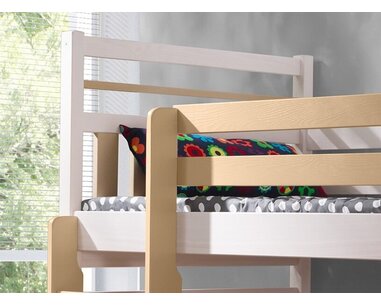 Dětská patrová postel se zábranou a úložným prostorem Miroslav, masiv borovice Dětská patrová postel se zábranou a úložným prostorem Miroslav, masiv borovice