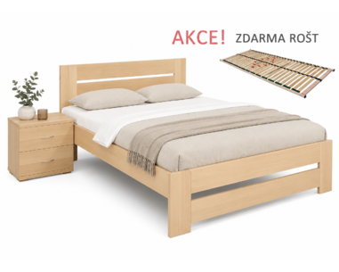 Dřevěná postel s roštem Berni, 140x200, masiv buk - pohled č. 1