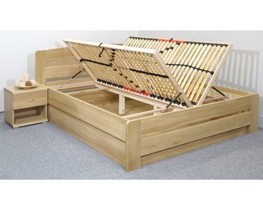 Postel dvoulůžko s úložným prostorem Justina, masiv dub Postel dvoulůžko s úložným prostorem Justina, masiv dub