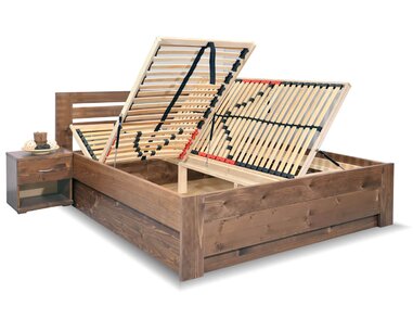 Zvýšená postel dvoulůžko s úložným prostorem RITA, masiv smrk Zvýšená postel dvoulůžko s úložným prostorem RITA, masiv smrk