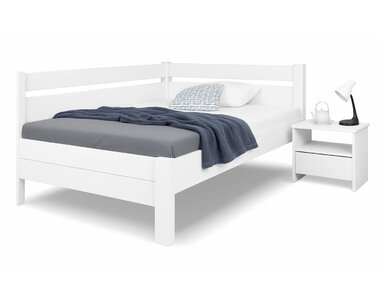 Zvýšená postel z masivu Academia, masiv buk, 120x200cm, Levá, BÍLÁ KRYCÍ Zvýšená postel z masivu Academia, masiv buk, 120x200cm, Levá, BÍLÁ KRYCÍ