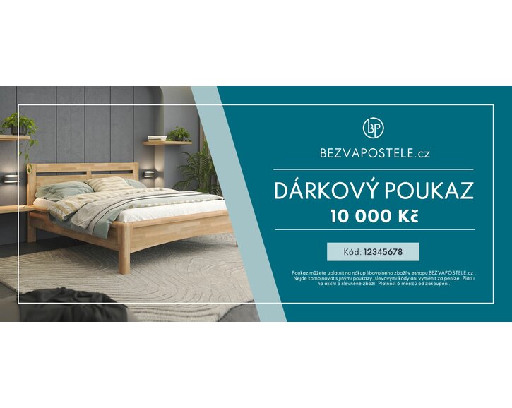 Elektronický dárkový poukaz BEZVAPOSTELE v hodnotě 10 000 Kč Elektronický dárkový poukaz BEZVAPOSTELE v hodnotě 10 000 Kč