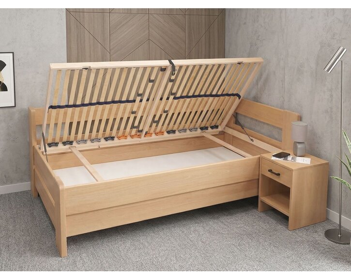 Rohová buková postel s roštem MIVA pravá, 120x200 Rohová buková postel s roštem MIVA pravá, 120x200