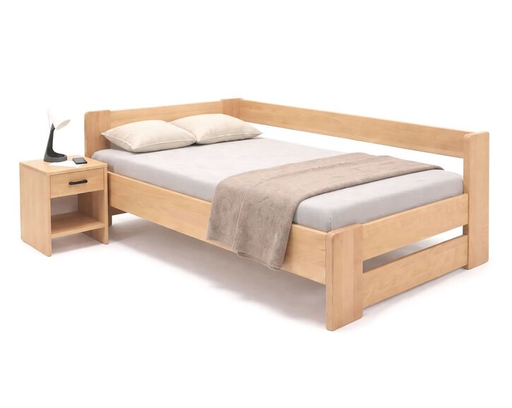 Rohová dřevěná postel MIVA, 140x200, masiv buk Rohová dřevěná postel MIVA, 140x200, masiv buk