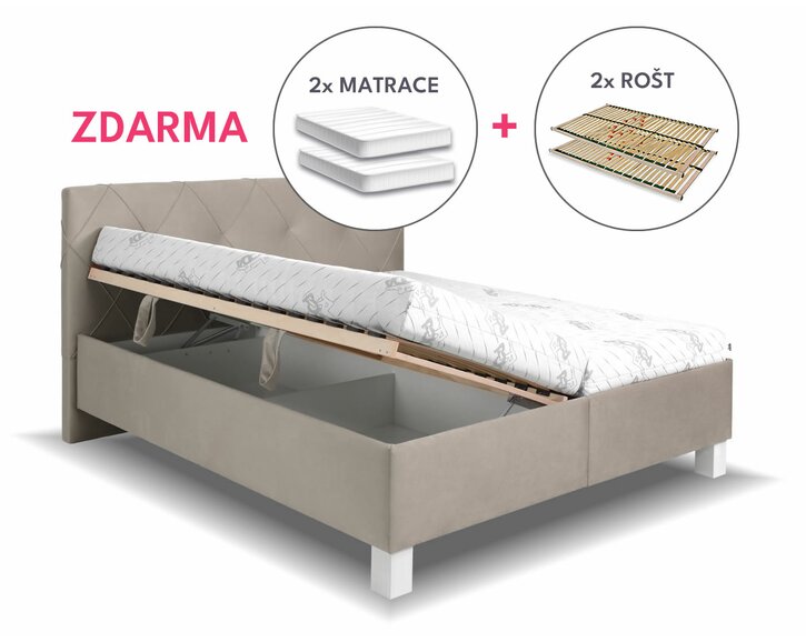 Čalouněná postel Nero, s roštem, matracemi a úložným prostorem Čalouněná postel Nero, s roštem, matracemi a úložným prostorem