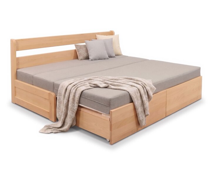 Rozkládací postel s úložným prostorem FLEXO - bez čel, masiv buk Rozkládací postel s úložným prostorem FLEXO - bez čel, masiv buk