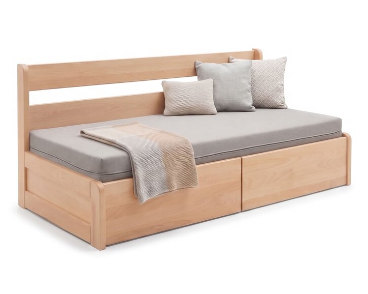 Rozkládací postel s úložným prostorem FLEXO - bez čel, masiv buk Rozkládací postel s úložným prostorem FLEXO - bez čel, masiv buk