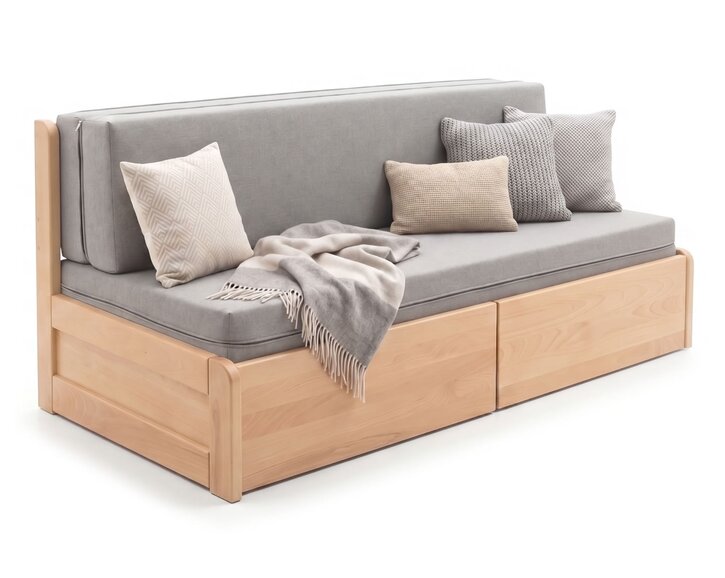 Rozkládací postel s úložným prostorem FLEXO - bez čel, masiv buk Rozkládací postel s úložným prostorem FLEXO - bez čel, masiv buk