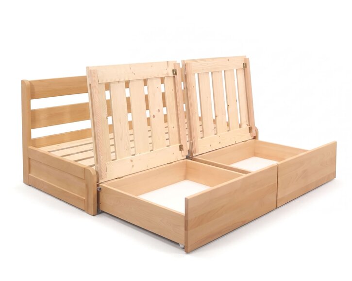 Rozkládací postel s úložným prostorem FLEXO - bez čel, masiv buk Rozkládací postel s úložným prostorem FLEXO - bez čel, masiv buk