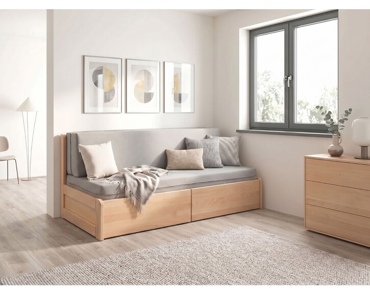 Rozkládací postel s úložným prostorem FLEXO - bez čel, masiv buk Rozkládací postel s úložným prostorem FLEXO - bez čel, masiv buk