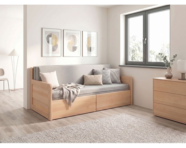 Rozkládací postel s úložným prostorem FLEXO - Pravá, masiv buk Rozkládací postel s úložným prostorem FLEXO - Pravá, masiv buk