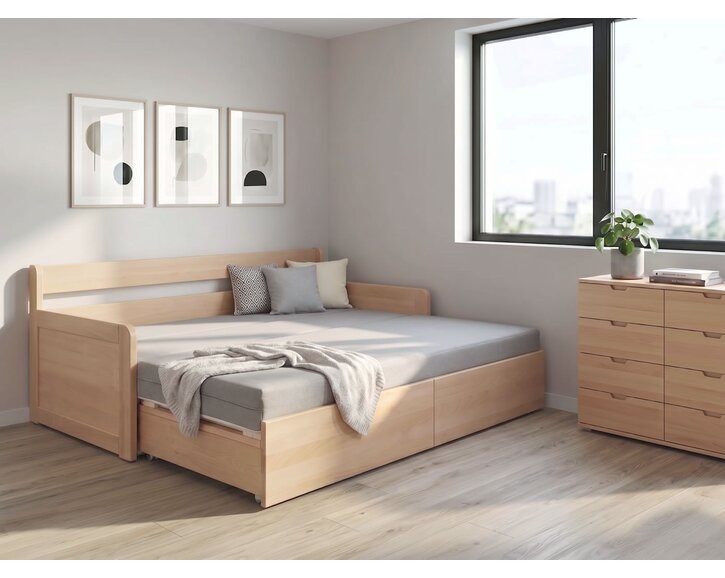 Rozkládací postel s úložným prostorem FLEXO - Pravá, masiv buk Rozkládací postel s úložným prostorem FLEXO - Pravá, masiv buk
