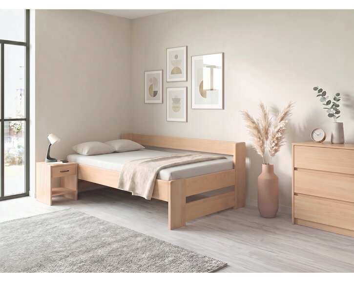 Zvýšená postel jednolůžko MIVA s bočním čelem 120x200, masiv buk Zvýšená postel jednolůžko MIVA s bočním čelem 120x200, masiv buk