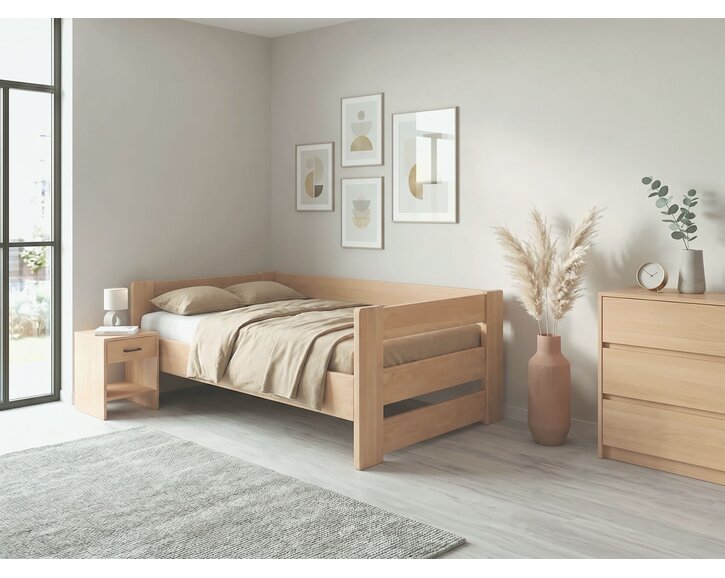 Zvýšená postel jednolůžko MIVA s čely, 120x200, masiv buk Zvýšená postel jednolůžko MIVA s čely, 120x200, masiv buk