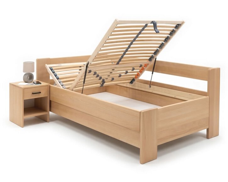 Rohová buková postel s roštem MIVA levá, 120x200 Rohová buková postel s roštem MIVA levá, 120x200