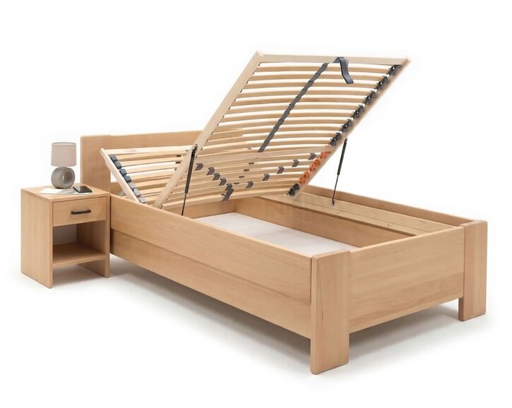 Zvýšená buková postel s roštem MIVA pravá, 100x200 Zvýšená buková postel s roštem MIVA pravá, 100x200