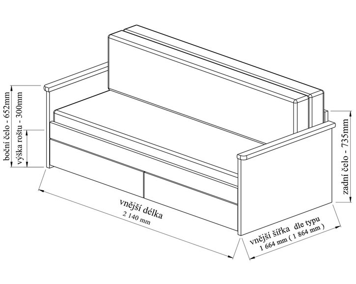 Rozkládací postel TANDEM JORA s uložným prostorem Rozkládací postel TANDEM JORA s uložným prostorem