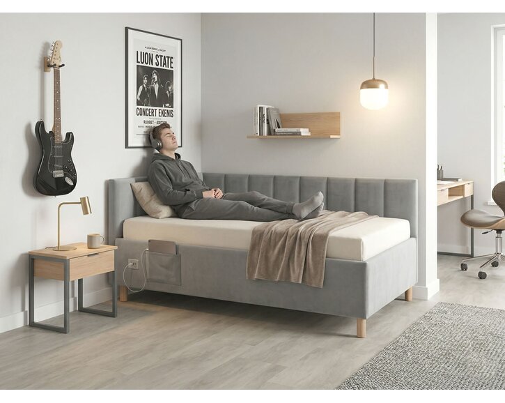 Multifunkční rohová postel DOCK s roštem a USB nabíječkou Multifunkční rohová postel DOCK s roštem a USB nabíječkou